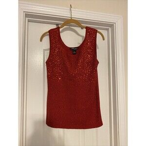 Womens Once Again Red Glittery Tank Top size XL